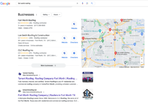 Fort Worth Roofing search results on Google
